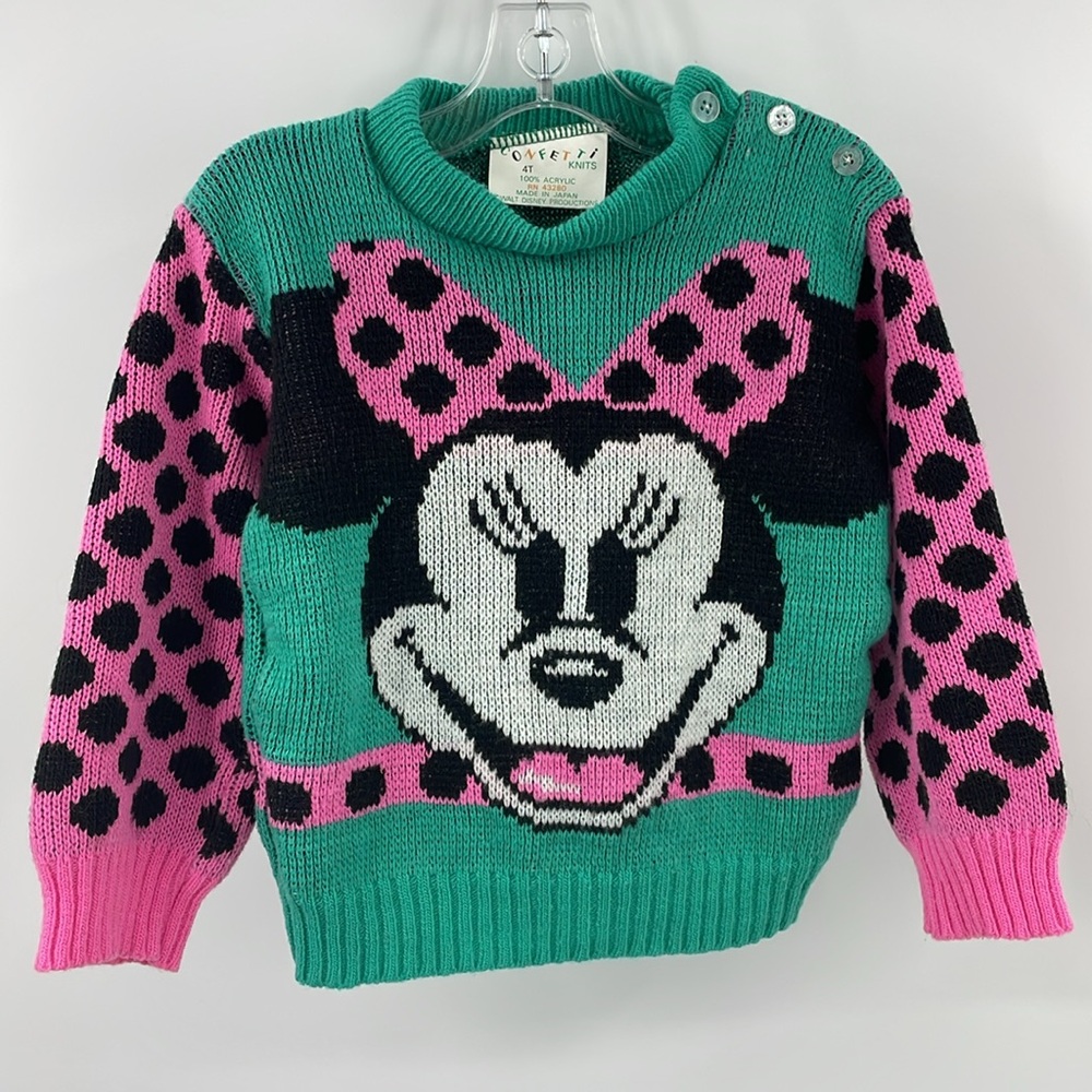 Vintage 80’s 90’s Walt Disney Confetti Knits Minnie Mouse sweater 4T